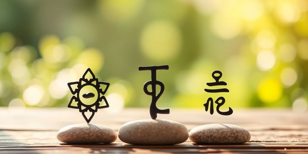 Drei Reiki-Symbole in harmonischer Anordnung.